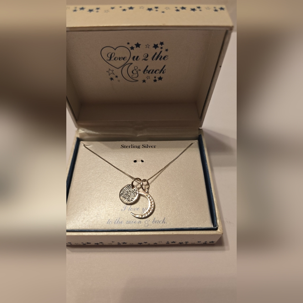 NEW In Box I LOVE YOU TO THE MOON AND BACK Silver Necklace